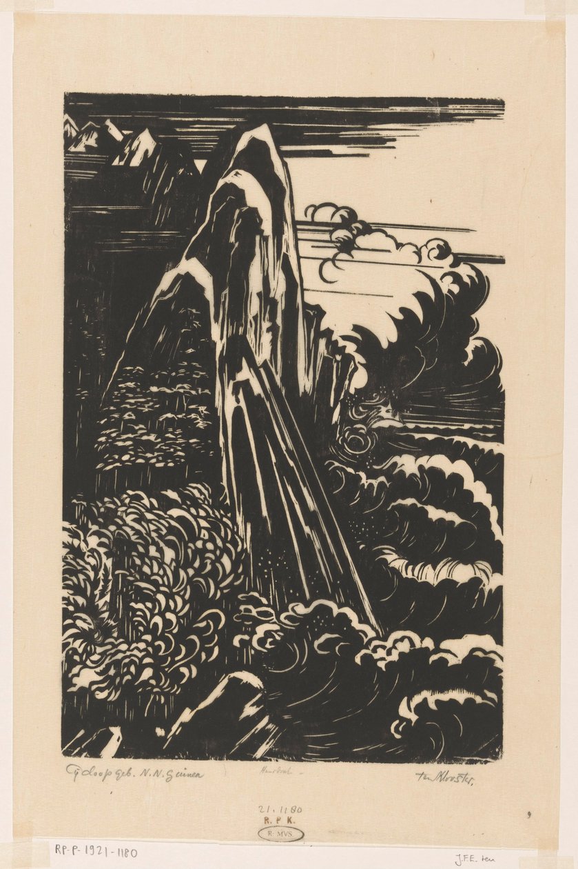 Kyklooppivuoret, Hollannin Uusi-Guinea (alkuperäinen nimi esineessä) tekijältä Johannes Frederik Engelbert ten Klooster (signed by artist)