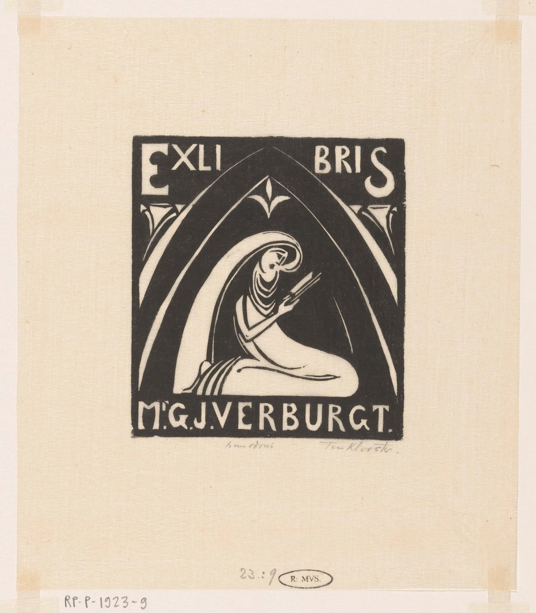 Gerrit-Jan Verburgtin ex-libris tekijältä Johannes Frederik Engelbert ten Klooster (signed by artist)