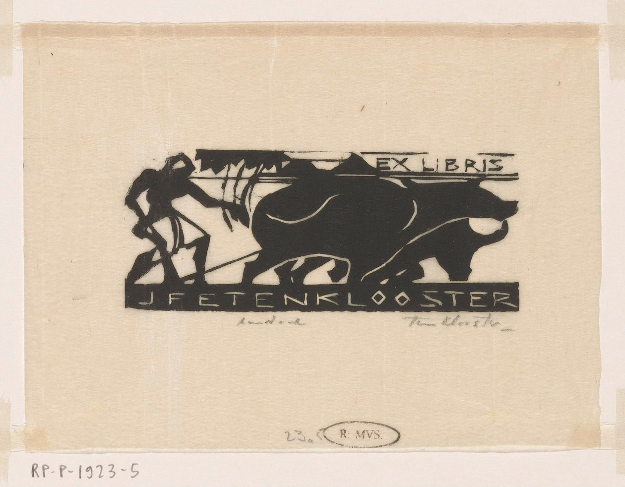 Ex-libris J.F.E. luostarissa tekijältä Johannes Frederik Engelbert ten Klooster (signed by artist)