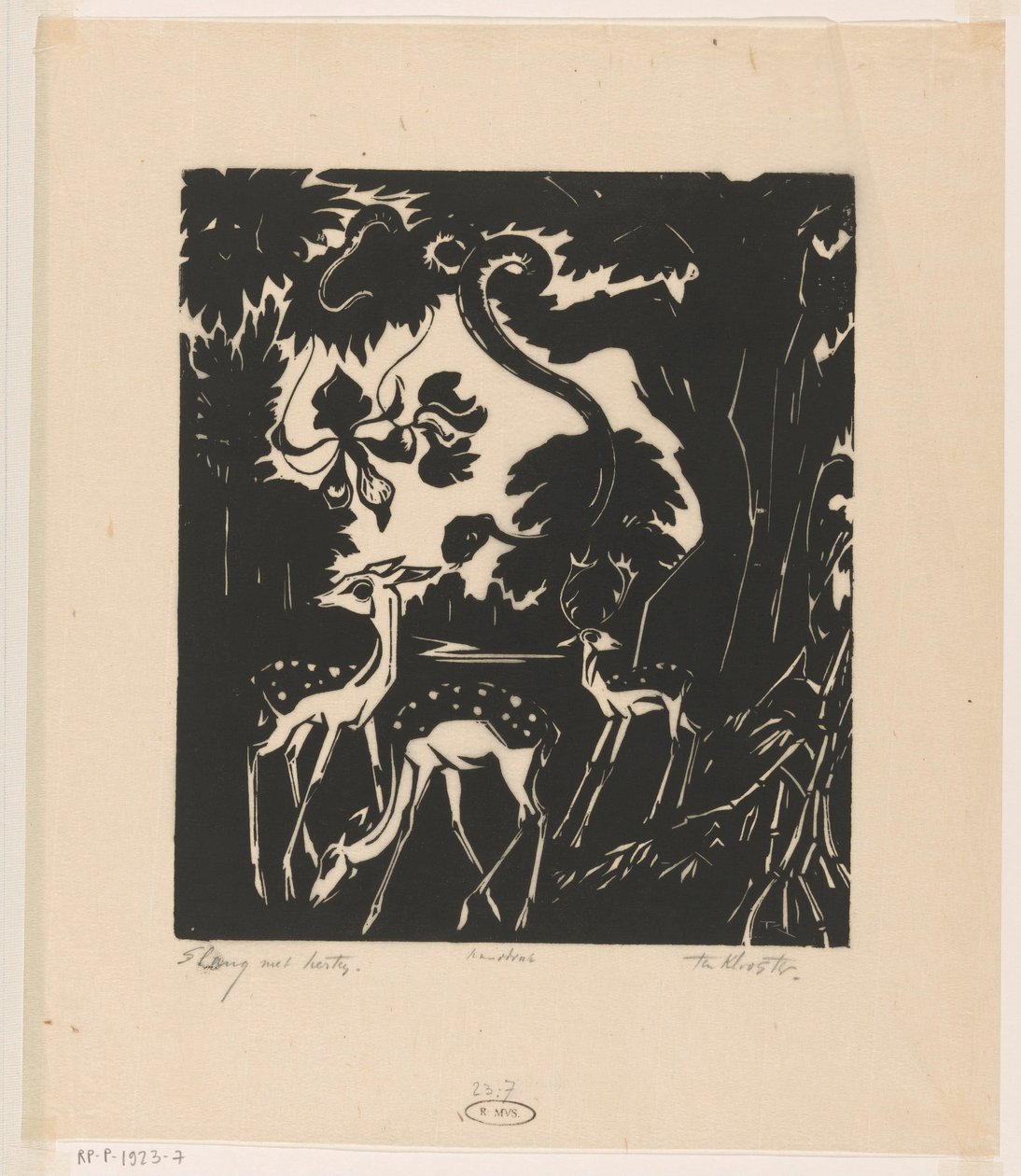 Käärme peuran kanssa (alkuperäinen nimi esineessä) tekijältä Johannes Frederik Engelbert ten Klooster (signed by artist)