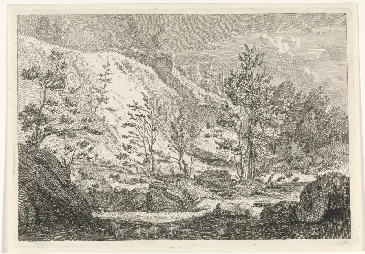 Rokko, jossa on lammaslauma Maisemat Chartreuzer-vuorilla (sarjan nimi) tekijältä Johannes Glauber