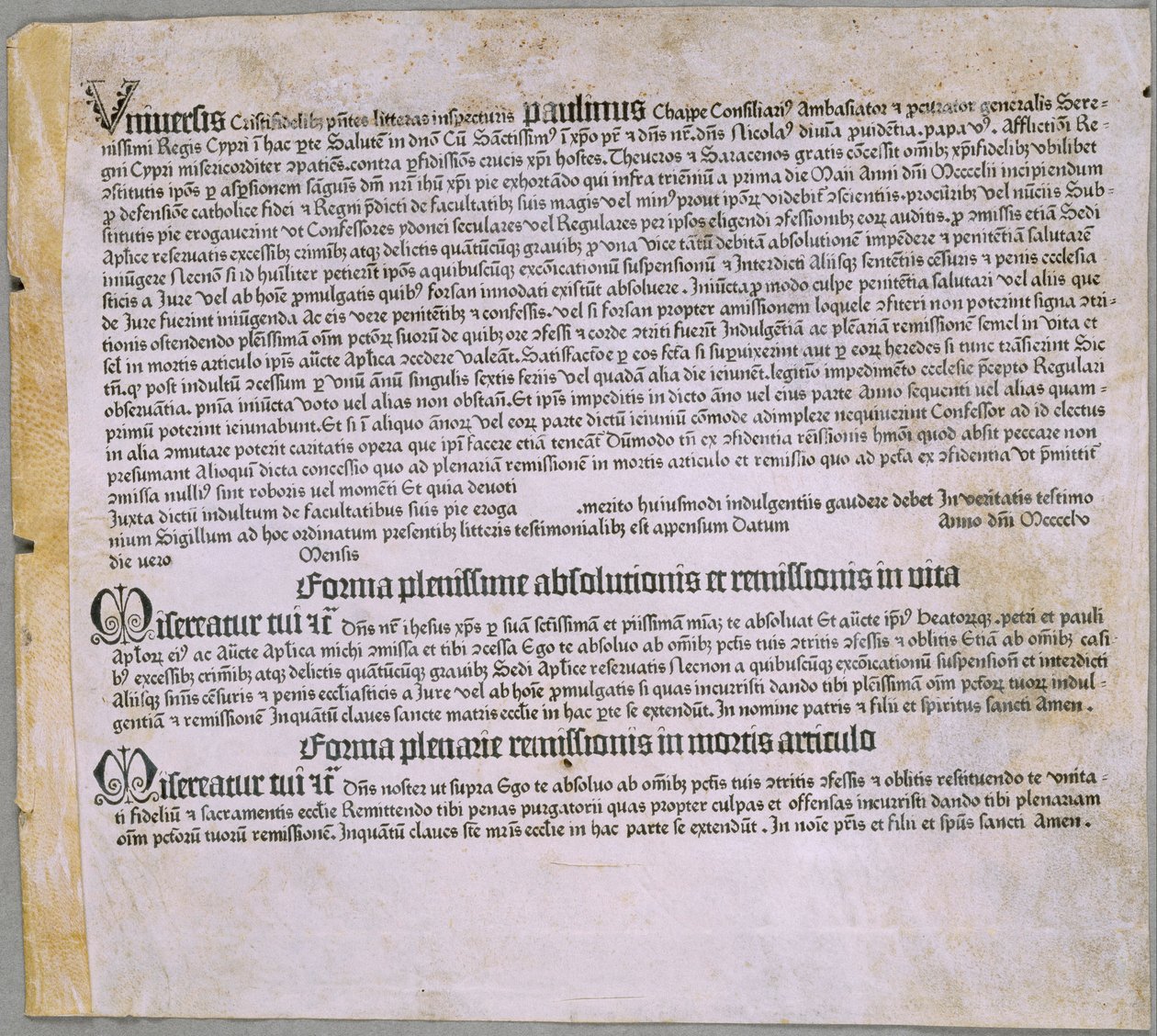Lettre d’indulgence (pour l’expédition contre les Turcs et la défense de Chypre), (Mayence, Johannes Gutenberg, 1455) tekijältä Johannes Gutenberg