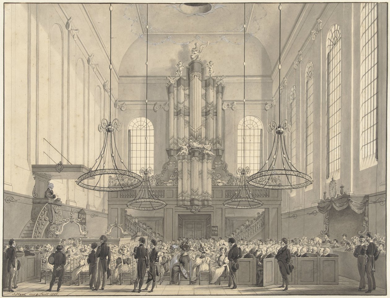 Prof. dr. van der Palm saarnaa Haagin luterilaisessa kirkossa kuninkaalliselle perheelle, 1828 tekijältä Johannes Hari (I)