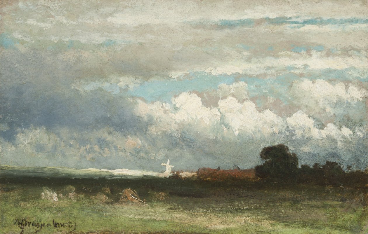 Auringon valaisema tuulimylly dyynillä lähellä Haagia tekijältä Johannes Hendrik Weissenbruch