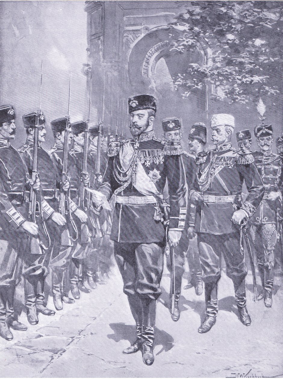 Hänen keisarillinen majesteettinsa tsaari, kuvitus Cassellsin Venäjän ja Japanin sodan historiasta, osa 1, n. 1900 tekijältä Johannes Hermann Barend Koekkoek