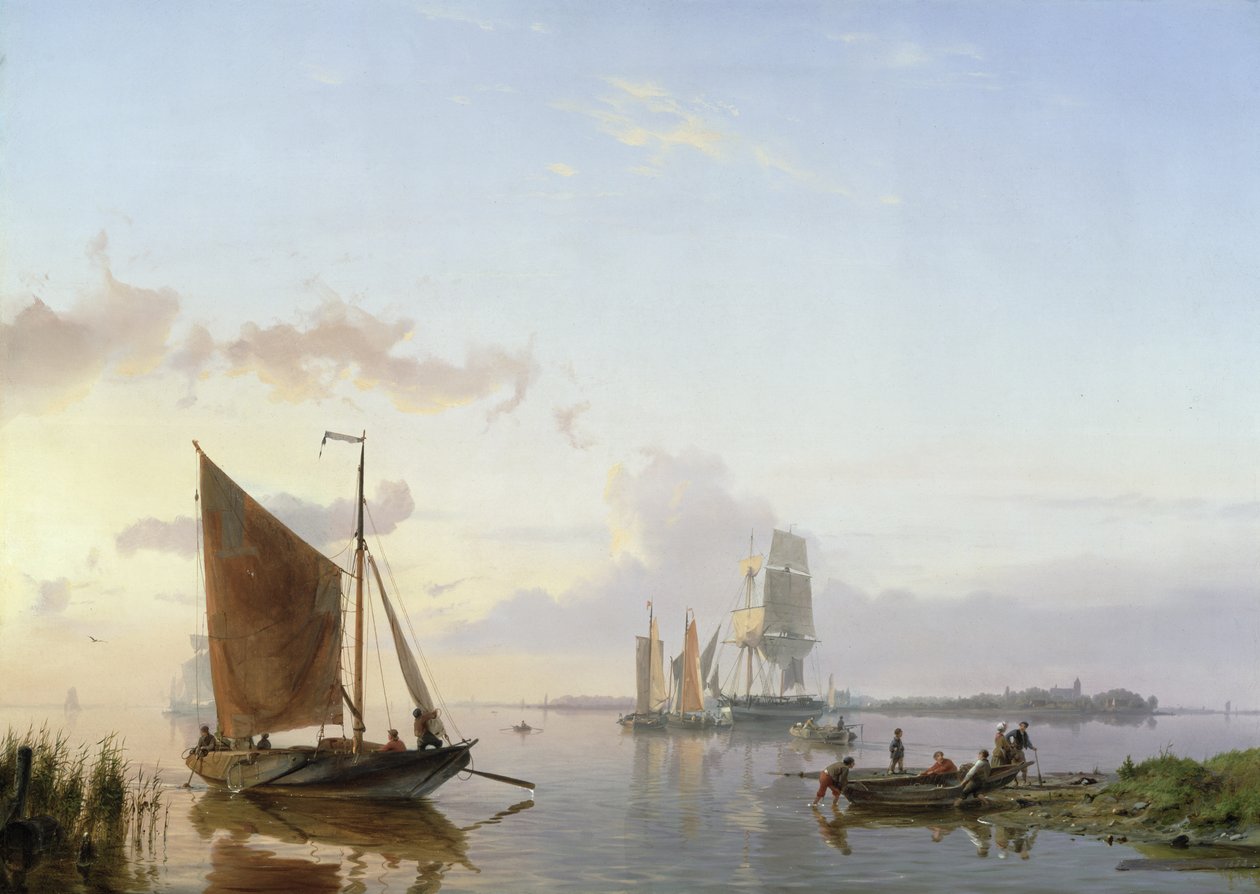 Purjealukset suistossa, 1853 tekijältä Johannes Hermann Barend Koekkoek