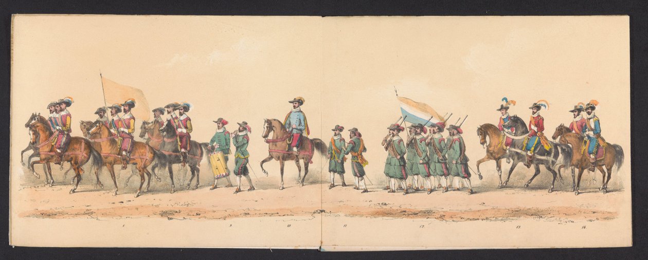 Groningenin ammattikorkeakoulun opiskelijoiden historiallinen kulkue, 1850 (taulu 2) H.H:n pukeutunut esitys Mauritsista, Orangen prinssistä, Nassaun kreivistä jne. ja Willem Lodewijk, Nassaun kreivi Groningenissa vuonna 1594 tekijältä Johannes Hermanus van de Weijer