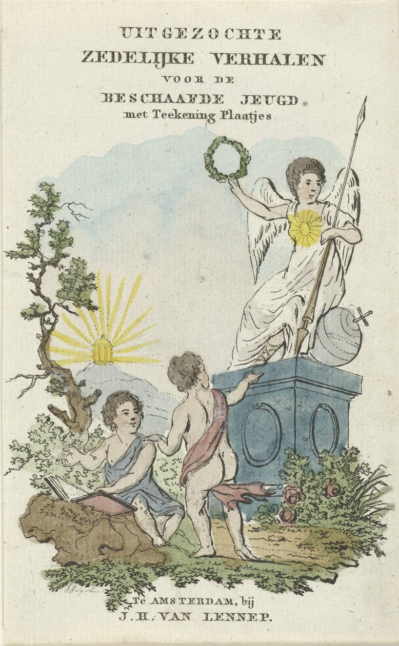 Maisema kahden lapsen kanssa Nimisivu artikkelille: Valittuja moraalitarinoita sivistyneelle nuorille, 1828 tekijältä Johannes Jelgerhuis