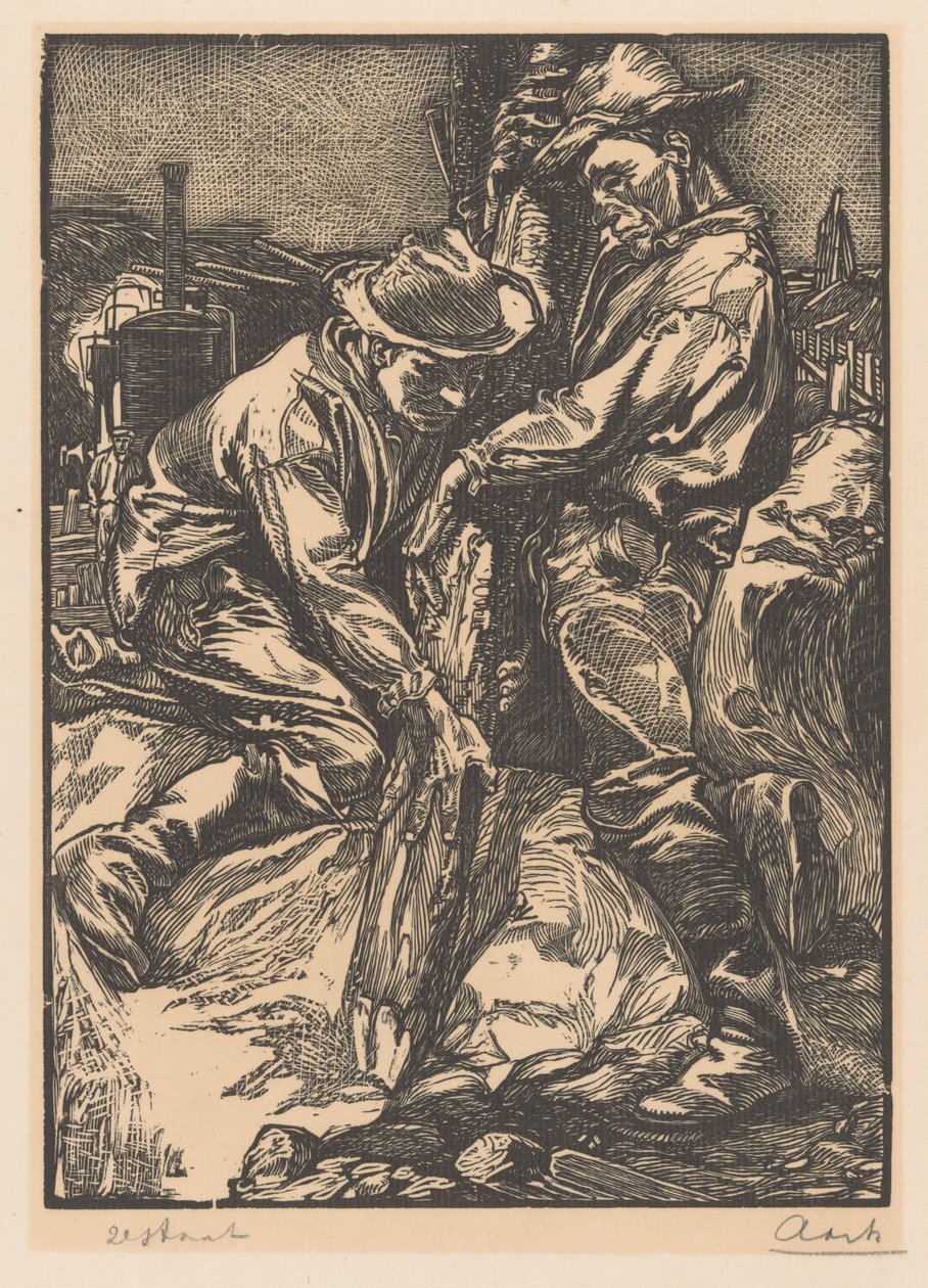Rakennustyöntekijät ovat kiireisiä paalutustyössä tekijältä Johannes Josephus Aarts (signed by artist)