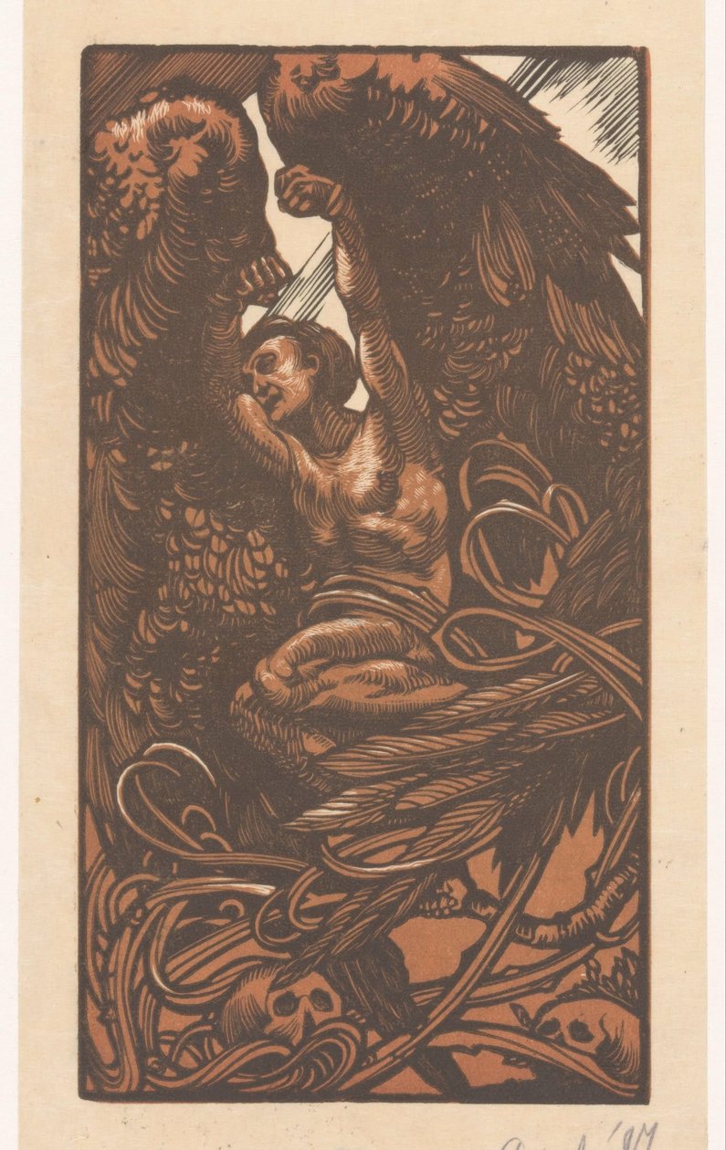 Siivekäs nainen kalloineen tekijältä Johannes Josephus Aarts (signed by artist)