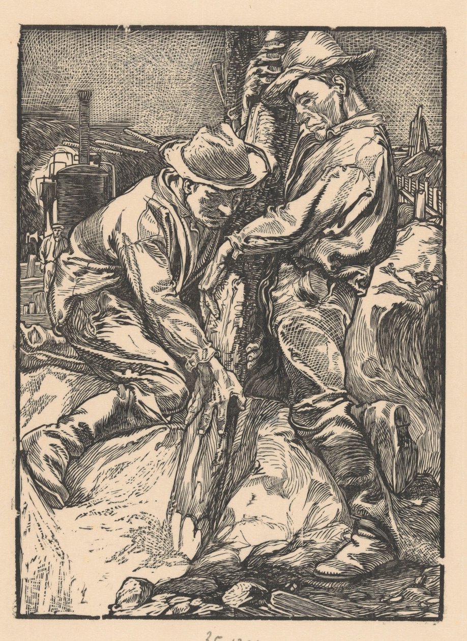 Rakennustyöntekijät ovat kiireisiä paalutustyössä tekijältä Johannes Josephus Aarts