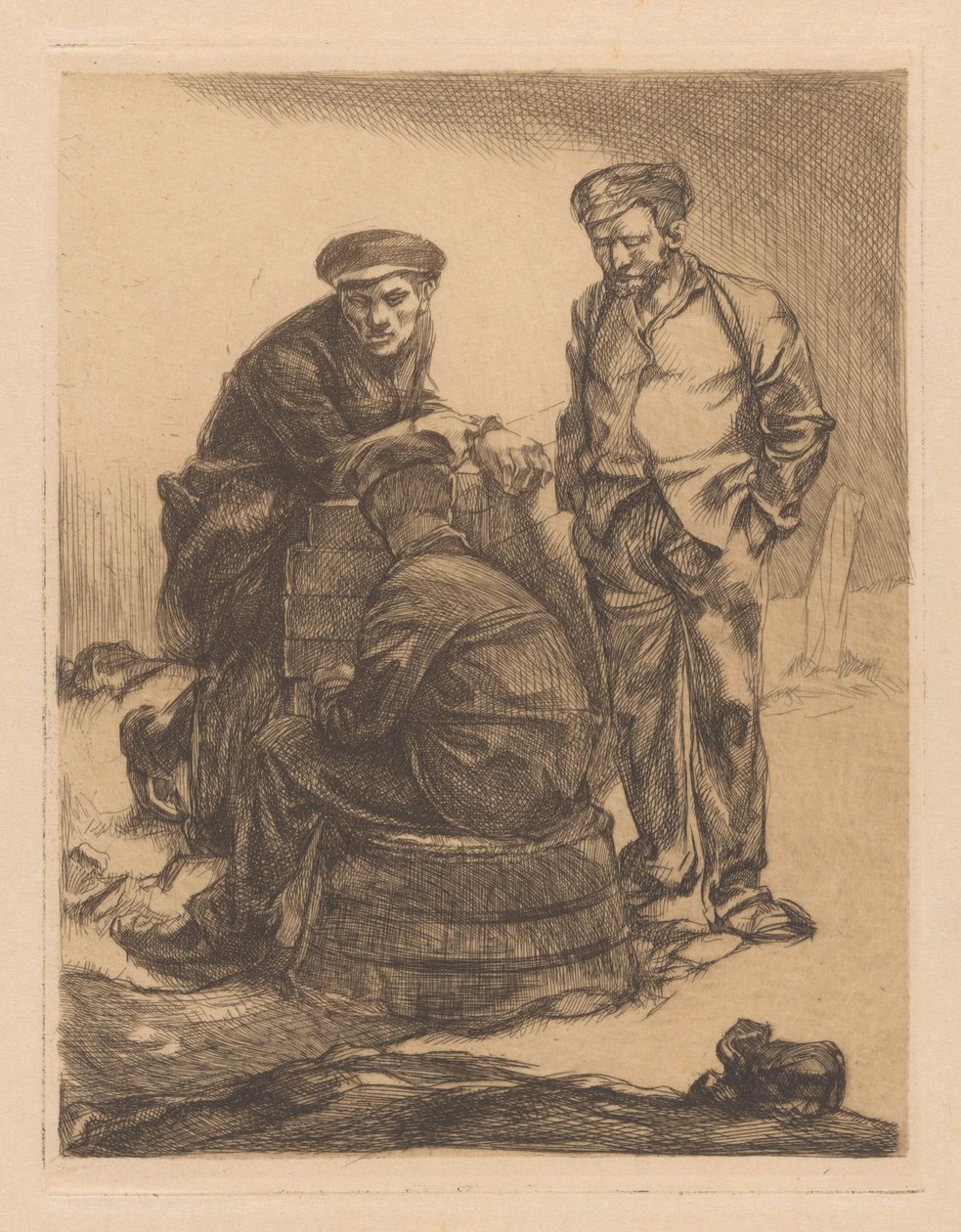 Kolme työntekijää lippalla tekijältä Johannes Josephus Aarts