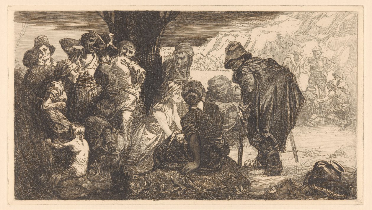 Miehet, naiset ja lapset puun ääressä tekijältä Johannes Josephus Aarts
