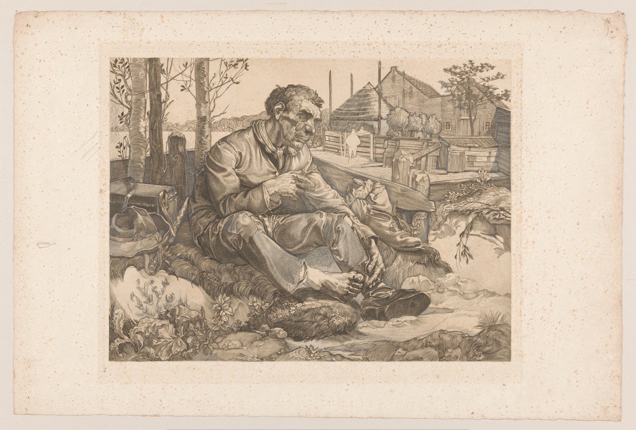 Lepäävä mies maatilalla tekijältä Johannes Josephus Aarts