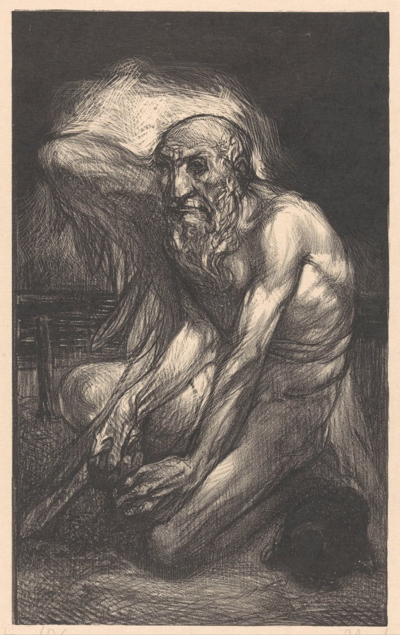 Istuva parrakas mies, jolla on siivet tekijältä Johannes Josephus Aarts
