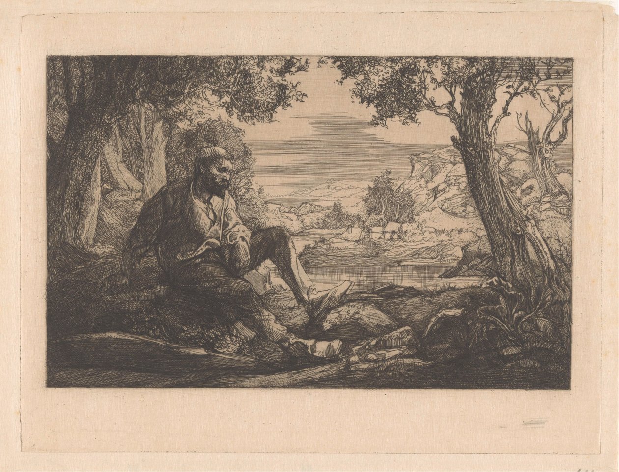 Istuva mies mäkisessä maisemassa tekijältä Johannes Josephus Aarts