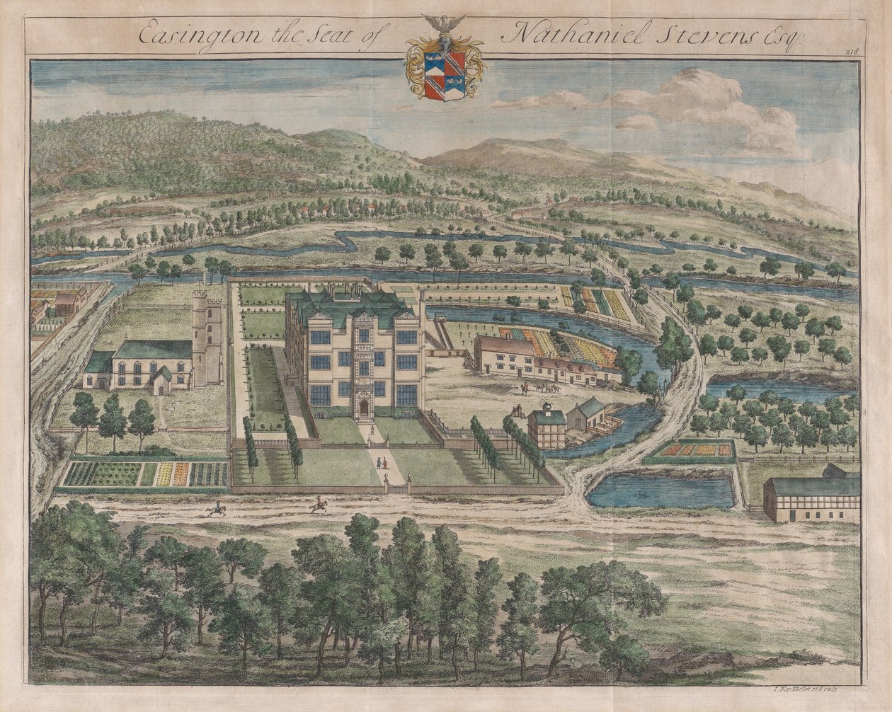 Easington, The Seat of Nathaniel Stevens, [1712] julkaistiin uudelleen 1768. tekijältä Johannes Kip
