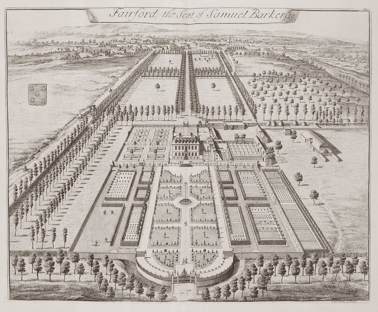 Fairford House, Samuel Barkerin kotipaikka, Thomas Badesladen (1718-50) teoksesta "Thirty Six Different Views of Noblemen and Gentlemen
