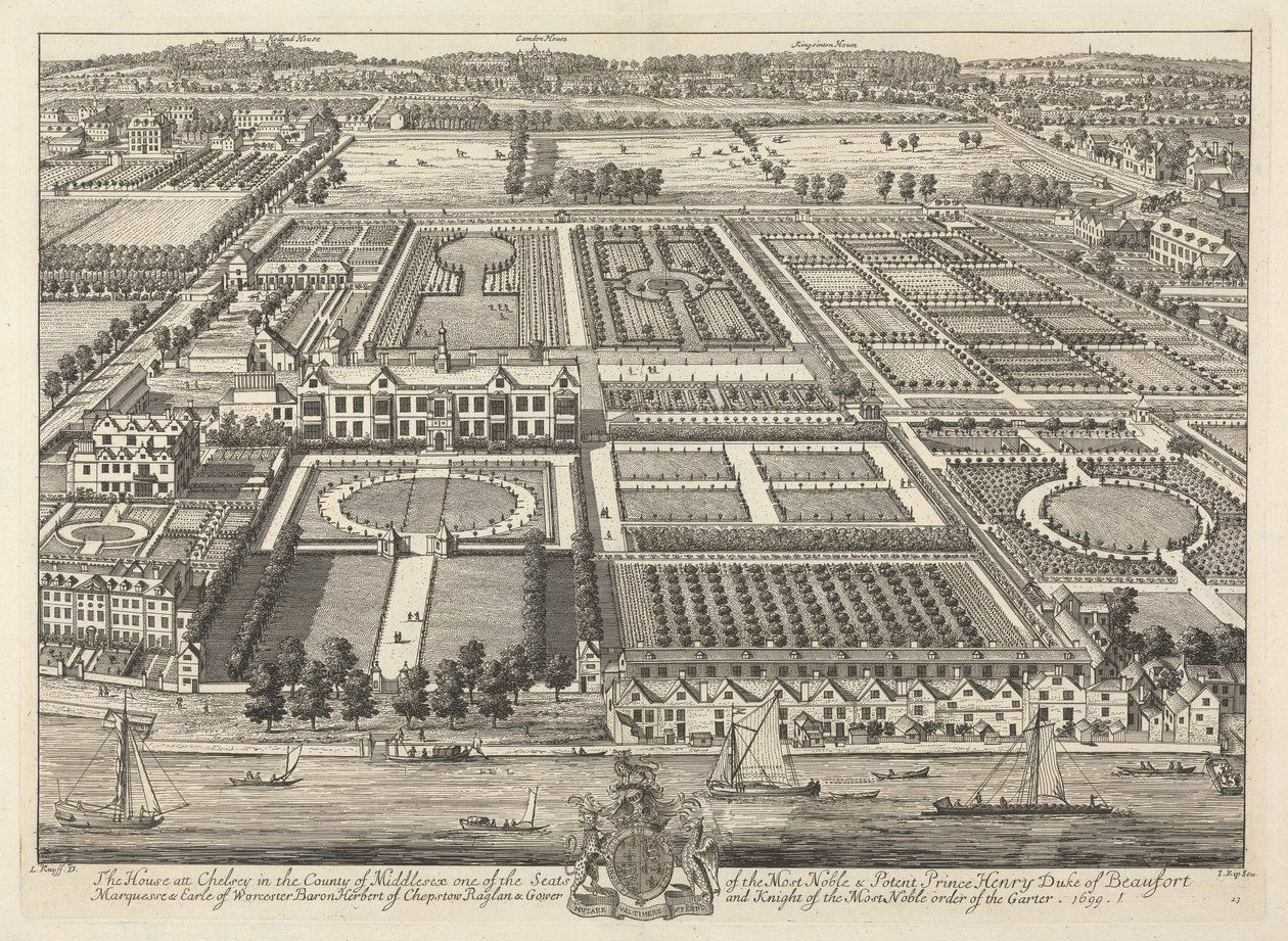 Näkymä Beaufort Housesta ja Chelseasta 1699 tekijältä Johannes Kip