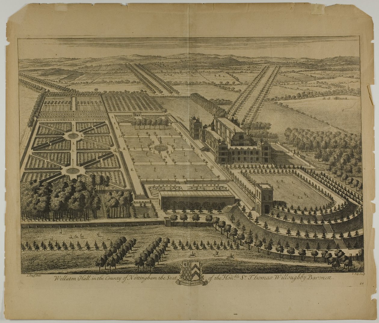 Wollaton Hall Nottinghamin kreivikunnassa, levy 68 Britannia Illustratasta tekijältä Johannes Kip