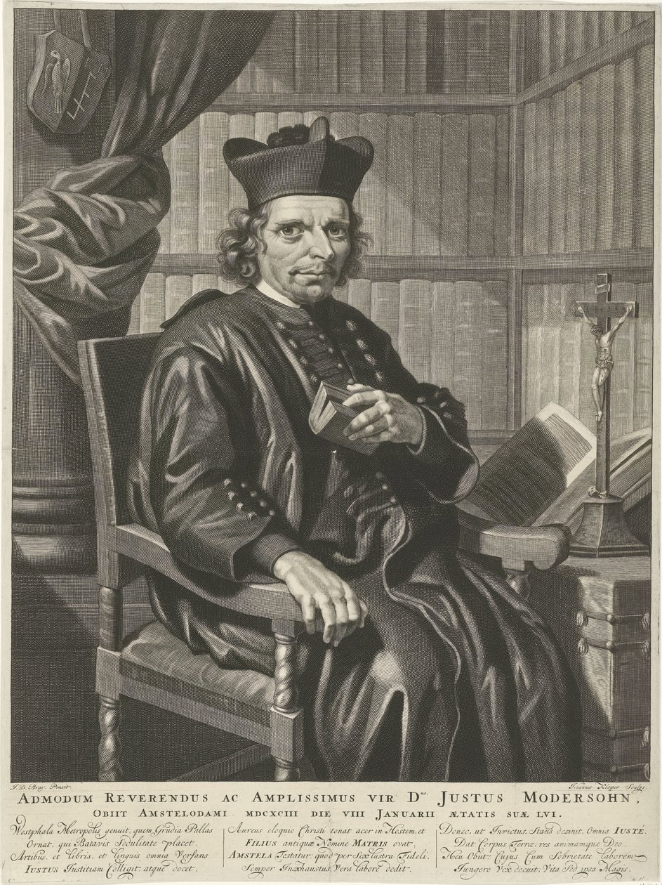 Pastori Justus Modersohnin muotokuva Oikea pastori ja suurmies, herra Justus Modersohn, kuoli Amsterdamissa 8. tammikuuta 1693 15-vuotiaana (otsikko esineessä) tekijältä Johannes Klopper