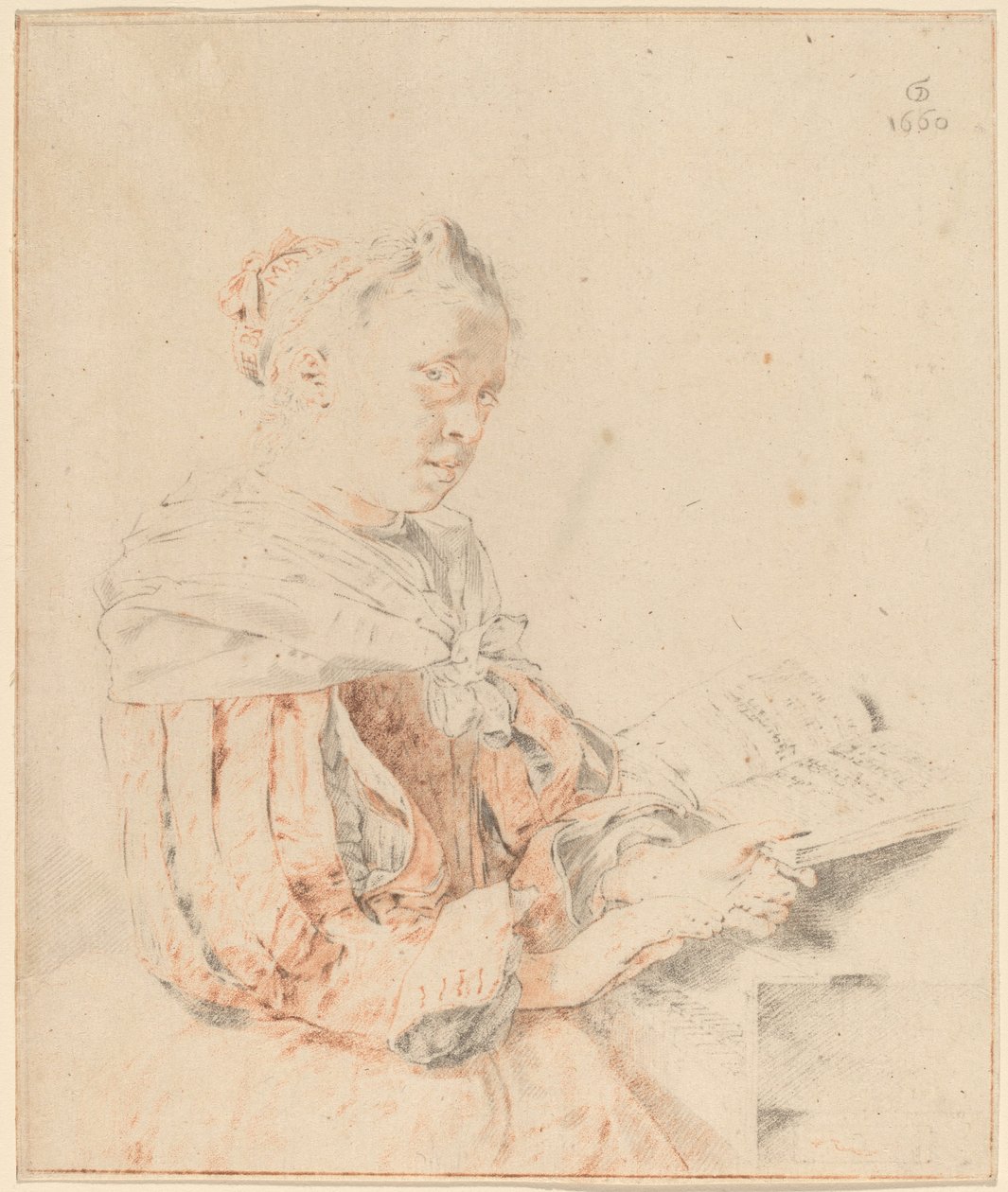 Nuori tyttö näppäimistöllä, 1767. tekijältä Johannes Kornlein