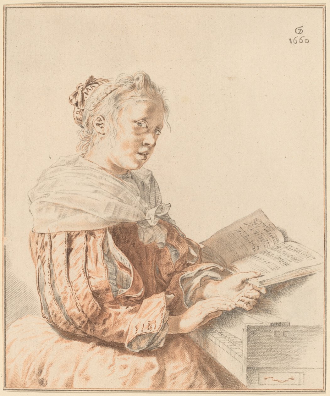 Nuori tyttö näppäimistöllä, 1767. tekijältä Johannes Kornlein