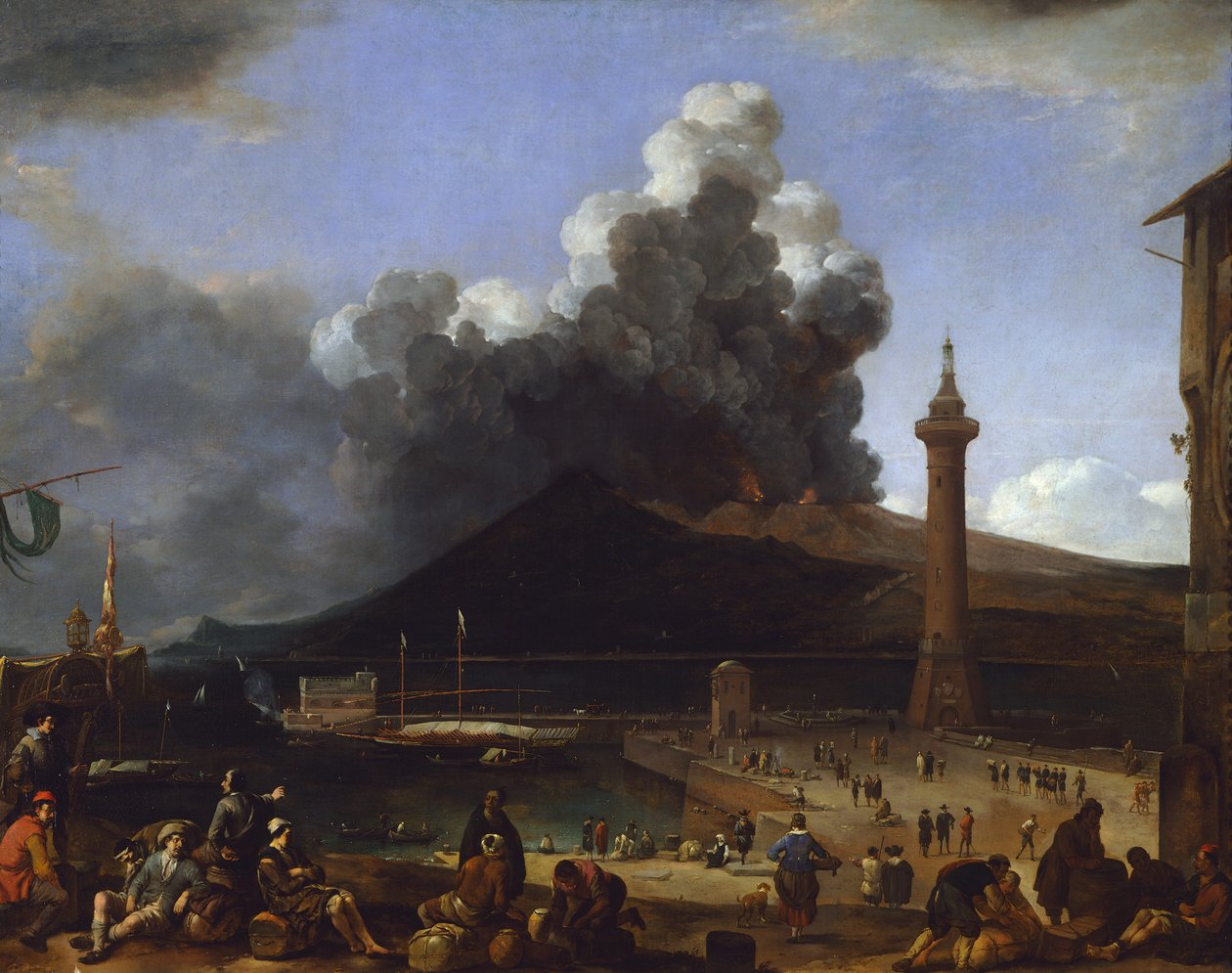 Napolin satama Vesuviuksen purkautuessa, kirjoittanut Johannes Lingelbach (1622-1674), Italia tekijältä Johannes Lingelbach