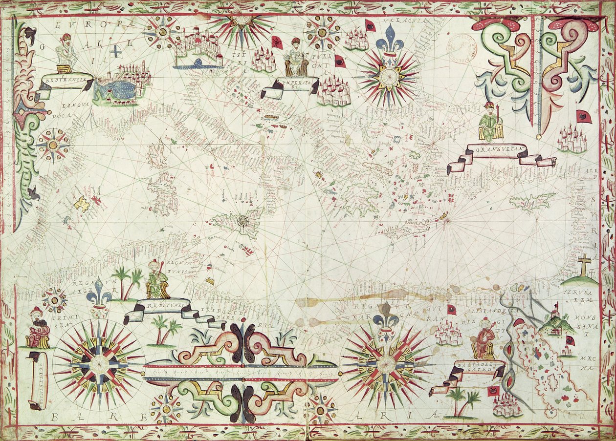 Välimeren kartta, 1625 tekijältä Johannes Oliva