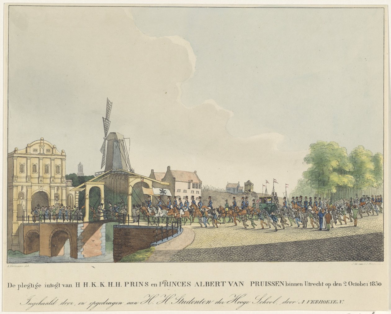 Prinsessa Mariannen ja hänen miehensä prinssi Albertin saapuminen Utrechtiin, 1830 H.H.K.K.H.H. Preussin prinssi ja prinssit Albert Utrechtissa 2. lokakuuta 1830 (otsikko esineessä) tekijältä Johannes Paulus Houtman