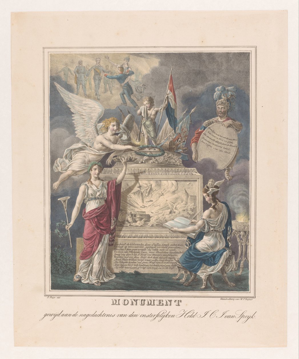 Allegorinen hautausmuistomerkki Jan Carel Josephus van Speijkille Muistomerkki, joka on omistettu kuolemattoman sankarin J.C.J. van Speijk (otsikko esineessä) tekijältä Johannes Steyn