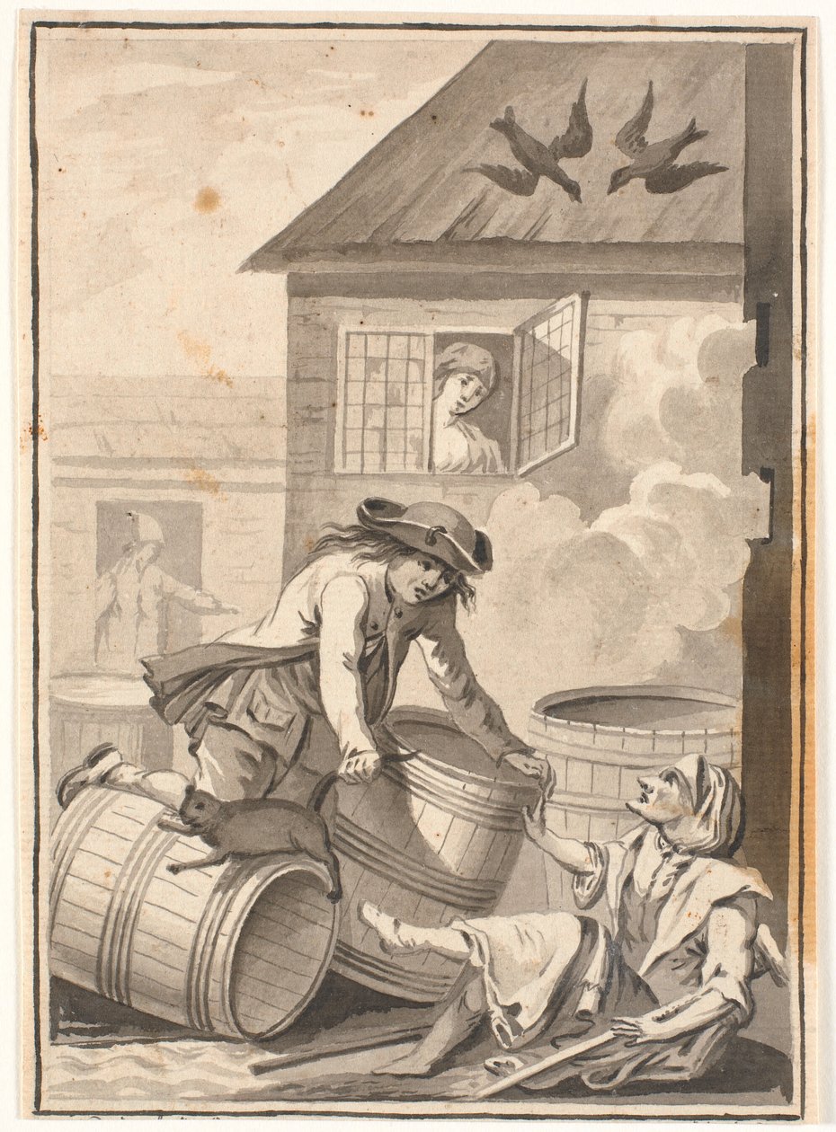 Jens Blok ja Gunild. Kuvitus Ludvig Holbergille: Peder Paars 1772. (2. kirja, 3. laulu) tekijältä Johannes Wiedewelt
