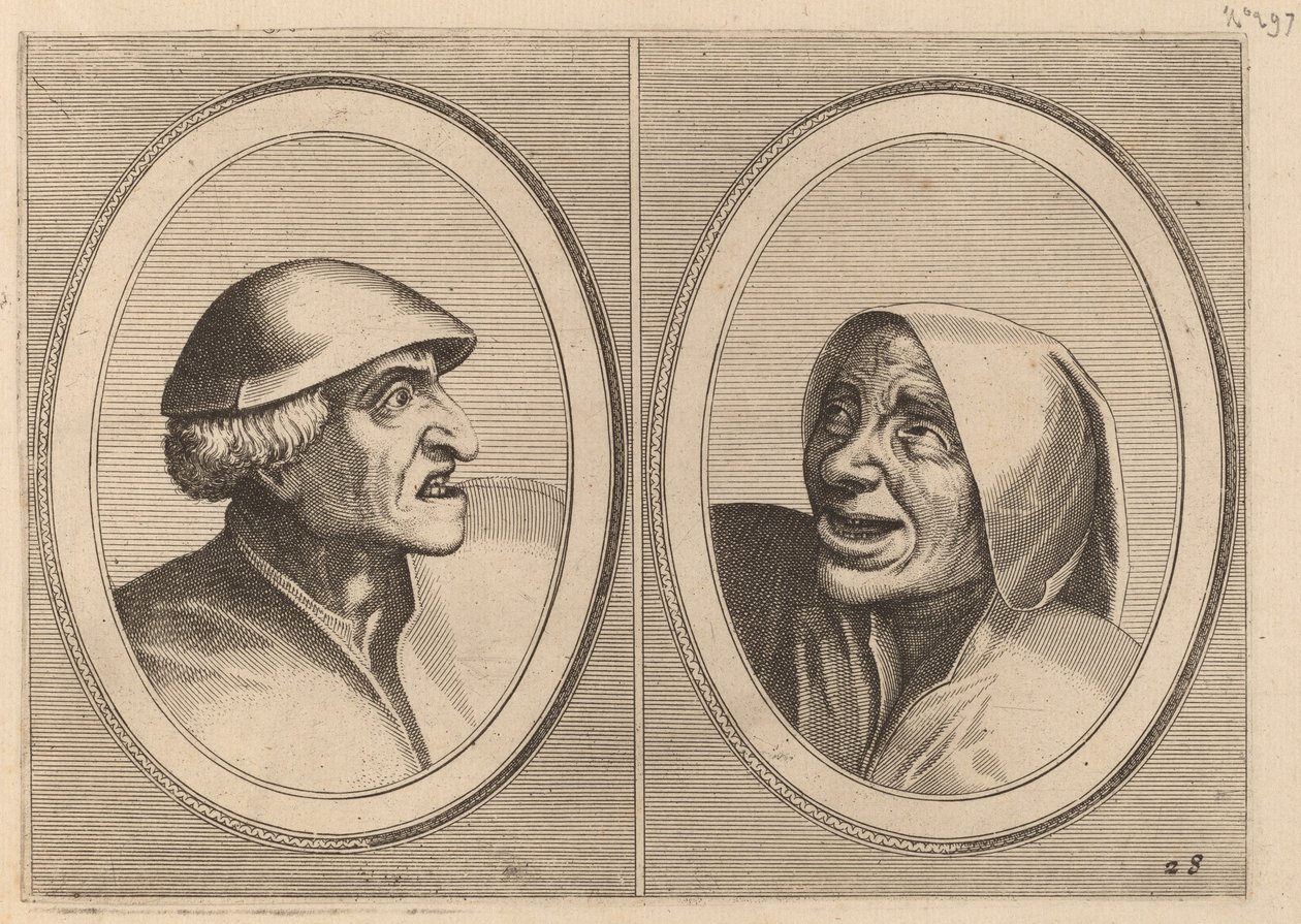 "Thief-esque Tijs" ja "Sneeze Spoel-de-Nap" tekijältä Johannes and Lucas van Doetechum after Pieter Bruegel the Elder
