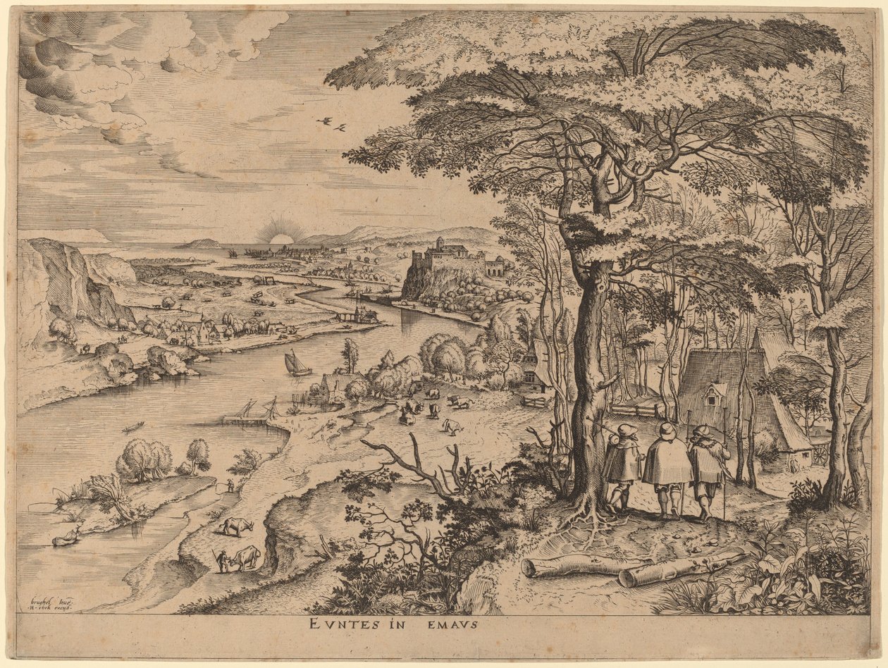 Pyhiinvaeltajat Emmaukseen tekijältä Johannes and Lucas van Doetechum after Pieter Bruegel the Elder