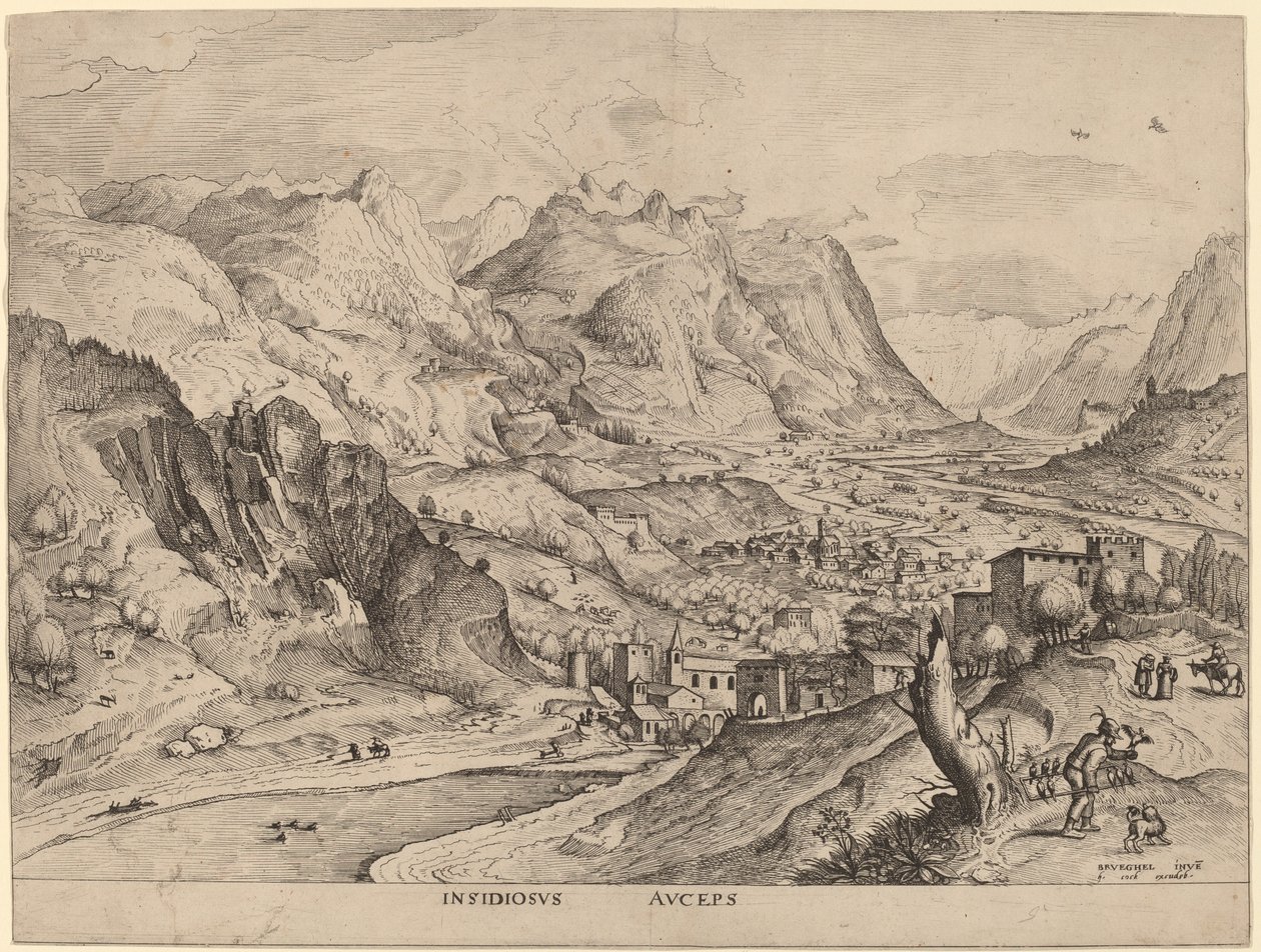 Insidiosus Auceps (taito linnunsieppaaja) tekijältä Johannes and Lucas van Doetechum after Pieter Bruegel the Elder
