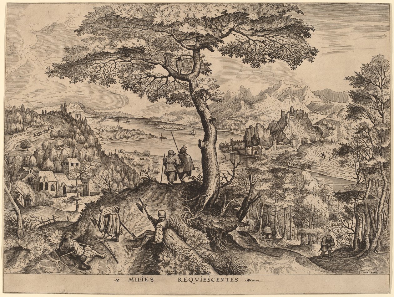 Sotilaat levossa tekijältä Johannes and Lucas van Doetechum after Pieter Bruegel the Elder