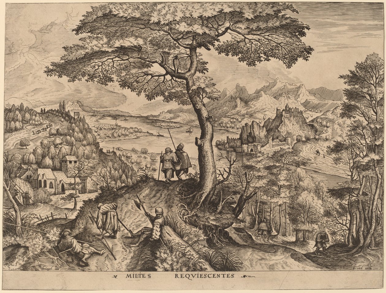 Sotilaat levossa tekijältä Johannes and Lucas van Doetechum after Pieter Bruegel the Elder