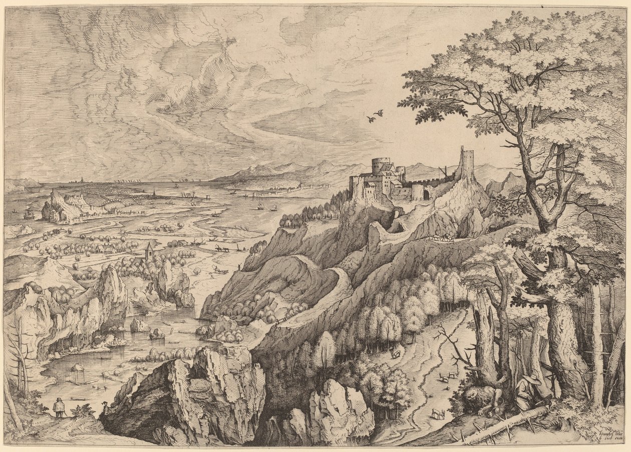 S. Hieronymus autiomaassa (Pyhä Hieronymus autiomaassa) tekijältä Johannes and Lucas van Doetechum after Pieter Bruegel the Elder