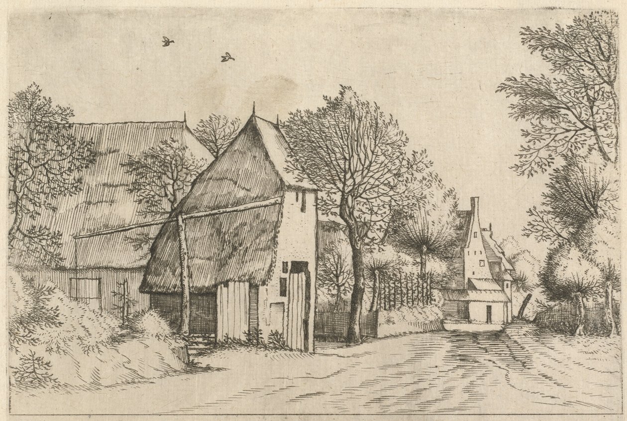 Village Road ja Draw Well tekijältä Johannes and Lucas van Doetechum after the Master of the Small Landscapes