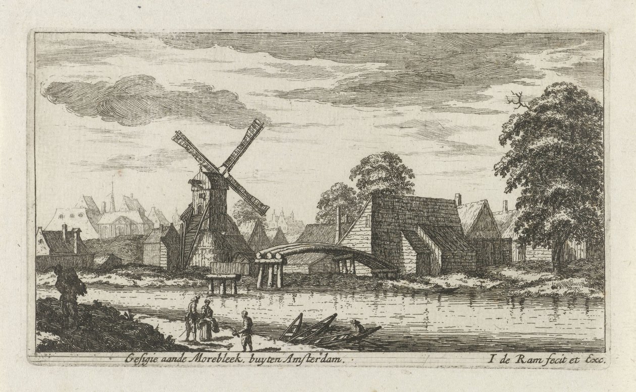 Näkymä Morebleekille Amsterdamin ulkopuolella Gesigie aan de Morebleek Amsterdamin ulkopuolella (otsikko esineessä) tekijältä Johannes de Ram