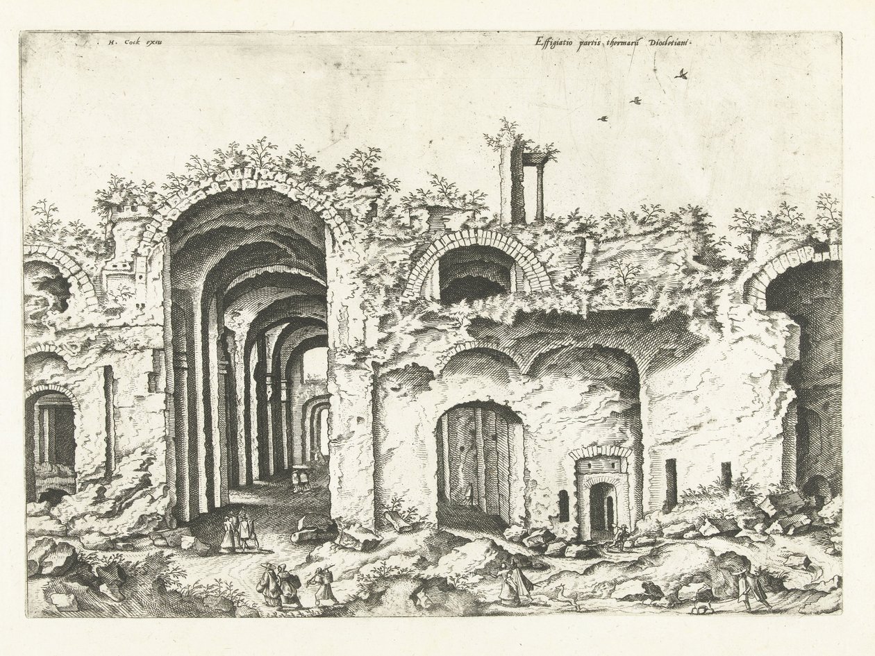 Kolmas näkymä Diocletianuksen kylpylöistä Rooman rauniot, 1561 (sarjan nimi) tekijältä Johannes of Lucas van Doetechum (attributed to)
