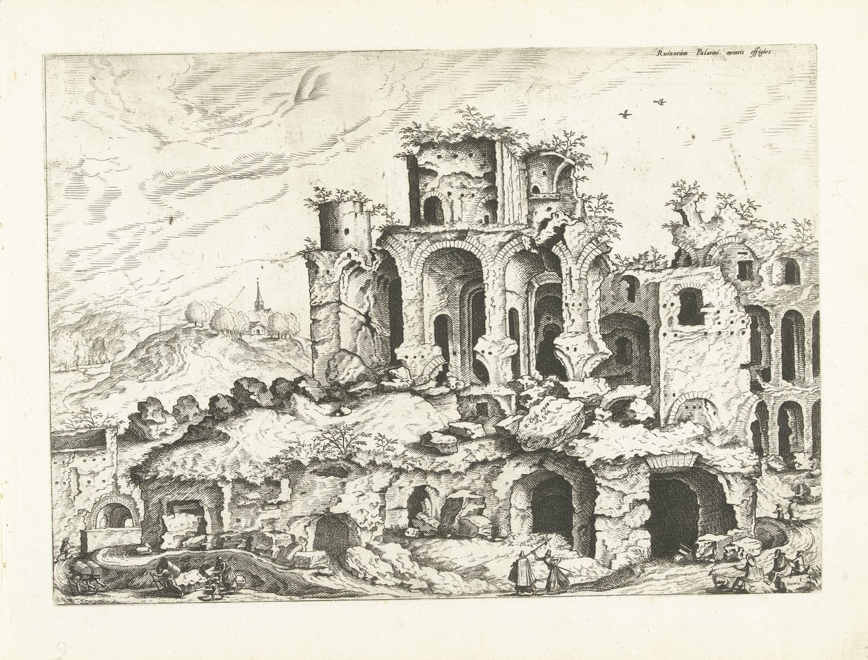 Kolmas näkymä Palatinuksen kukkulan raunioista Rooman rauniot, 1561 (sarjan nimi) tekijältä Johannes of Lucas van Doetechum (attributed to)