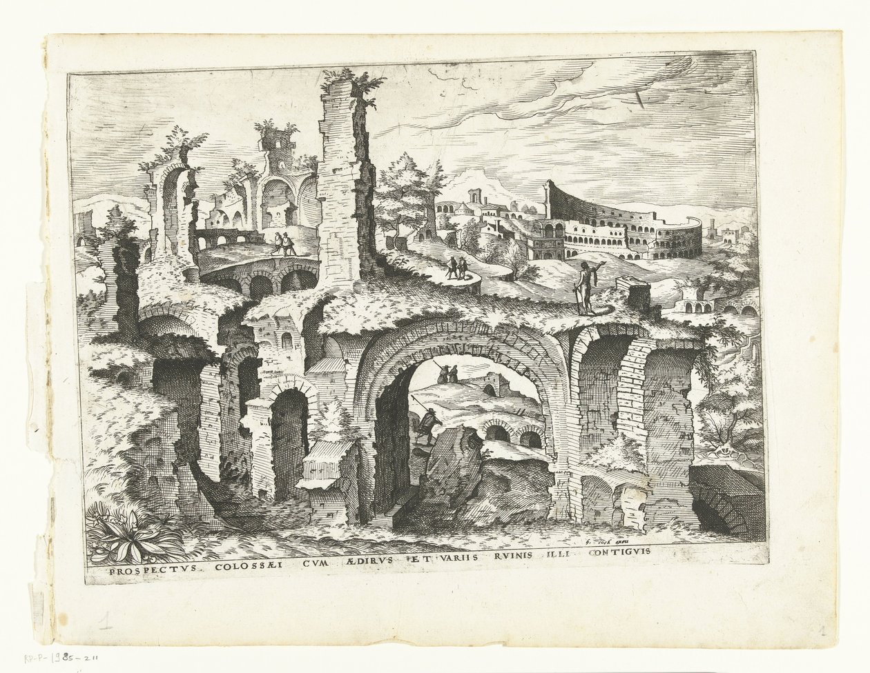 Näkymä Colosseumille Rooman rauniot, 1561 (sarjan nimi) tekijältä Johannes of Lucas van Doetechum (attributed to)