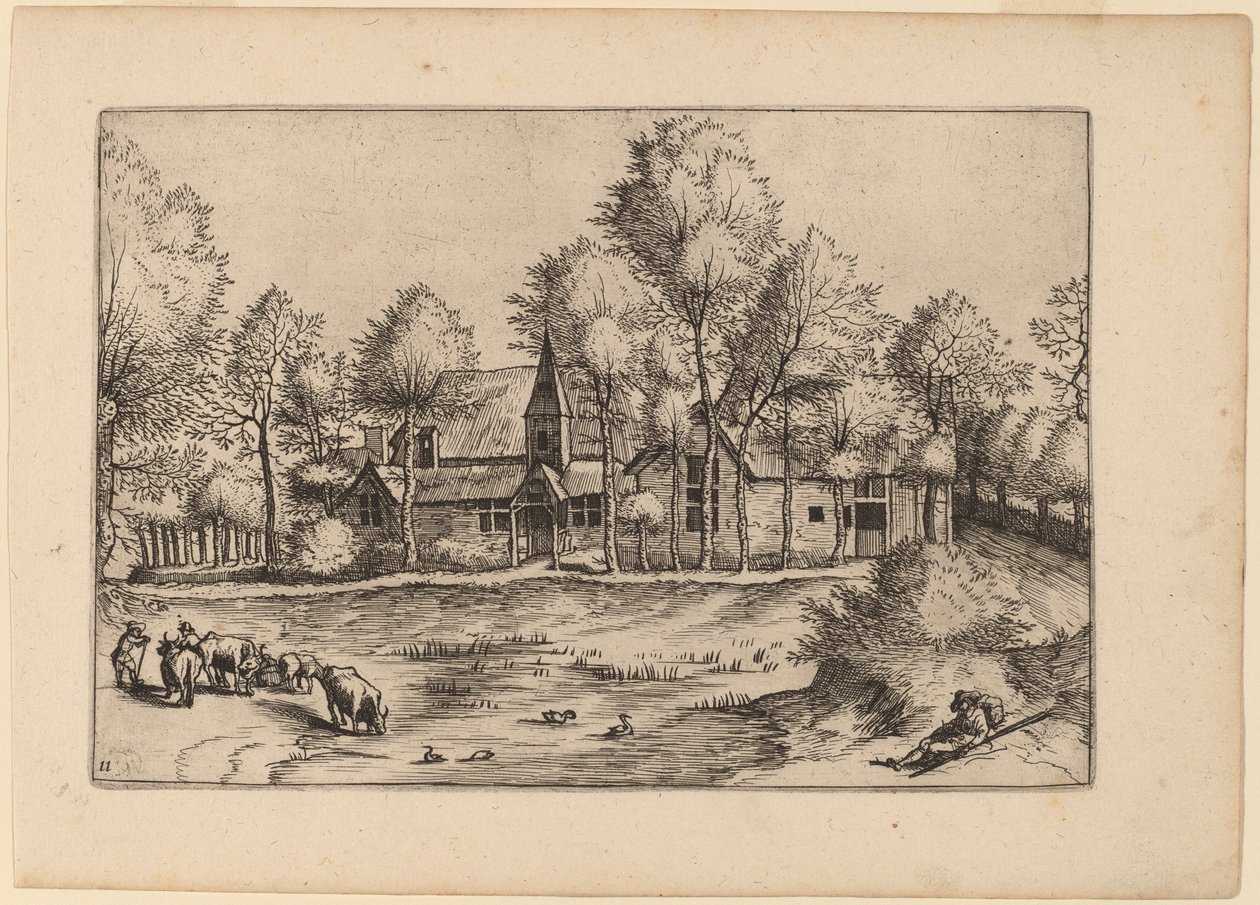 Maalaiskylä kirkon kanssa tekijältä Johannes van Doetechum, the Elder and Lucas