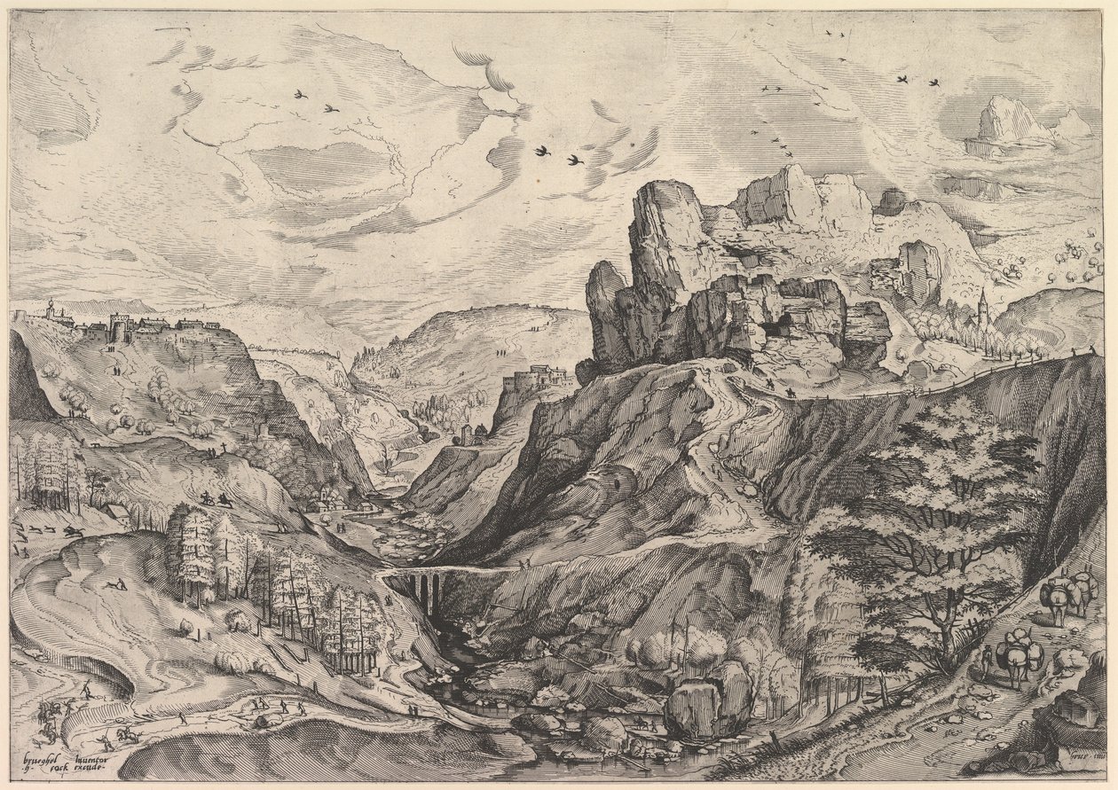 Alpine Landscape ja syvä laakso The Large Landscapesista, n. 1555-56. tekijältä Johannes van Doetecum I