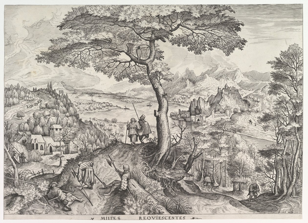 Soldiers at Rest Milites requiescentes from The Large Landscapes, ca. 1555-56. tekijältä Johannes van Doetecum I