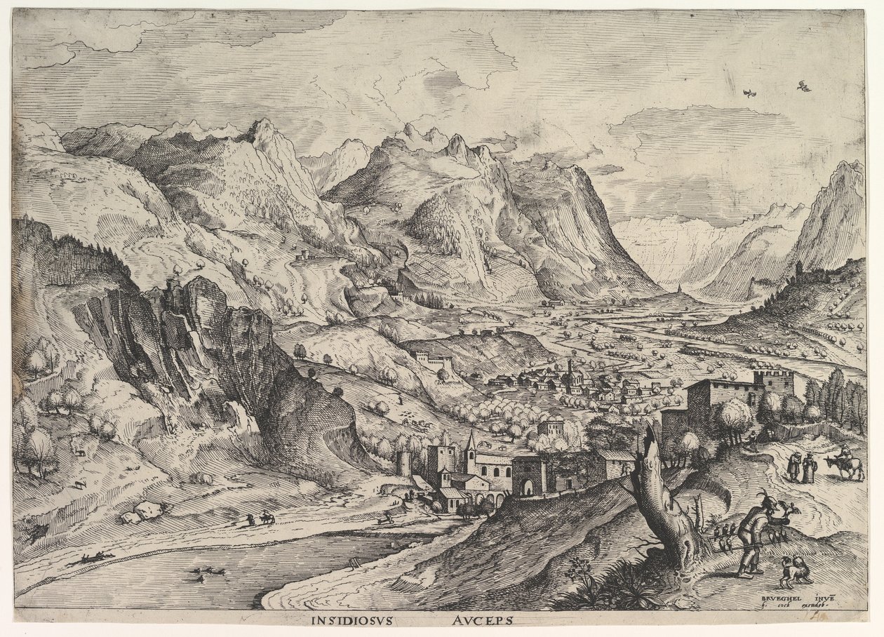 The Crafty Bird-Catcher Insidiosus auceps Large Landscapesista, n. 1555-56. tekijältä Johannes van Doetecum I