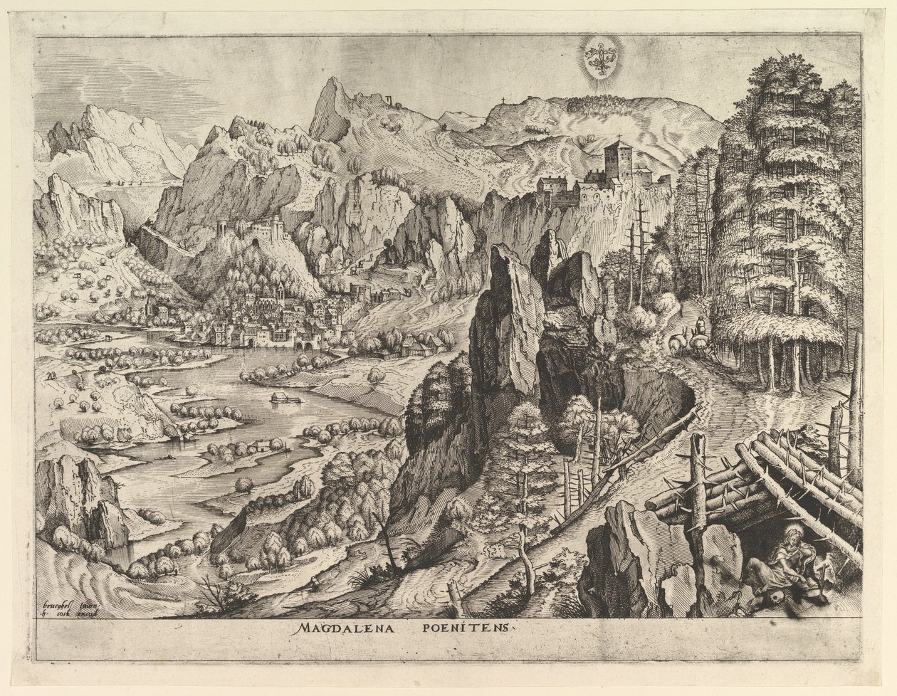 Katuva Magdalena Magdalena poenitens Suuret maisemat, n. 1555-56. tekijältä Johannes van Doetecum I