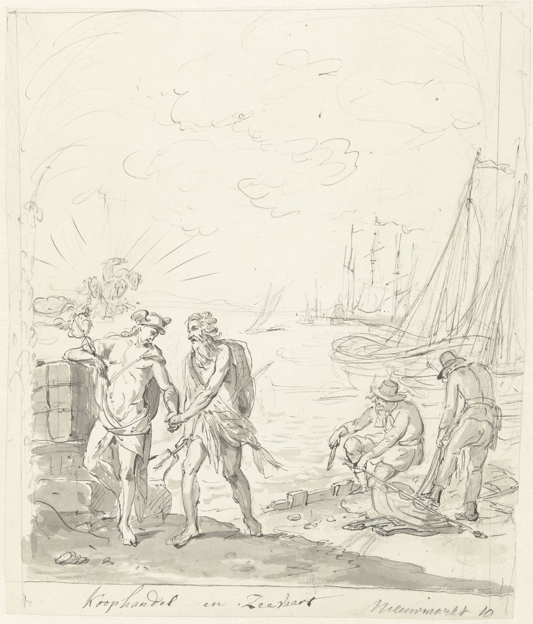 Kauppa ja merenkulku, koristelu Nieuwmarktilla, 1795 Kauppa ja toimitus (nimi esineessä) tekijältä Johannes van Dregt (rejected attribution)