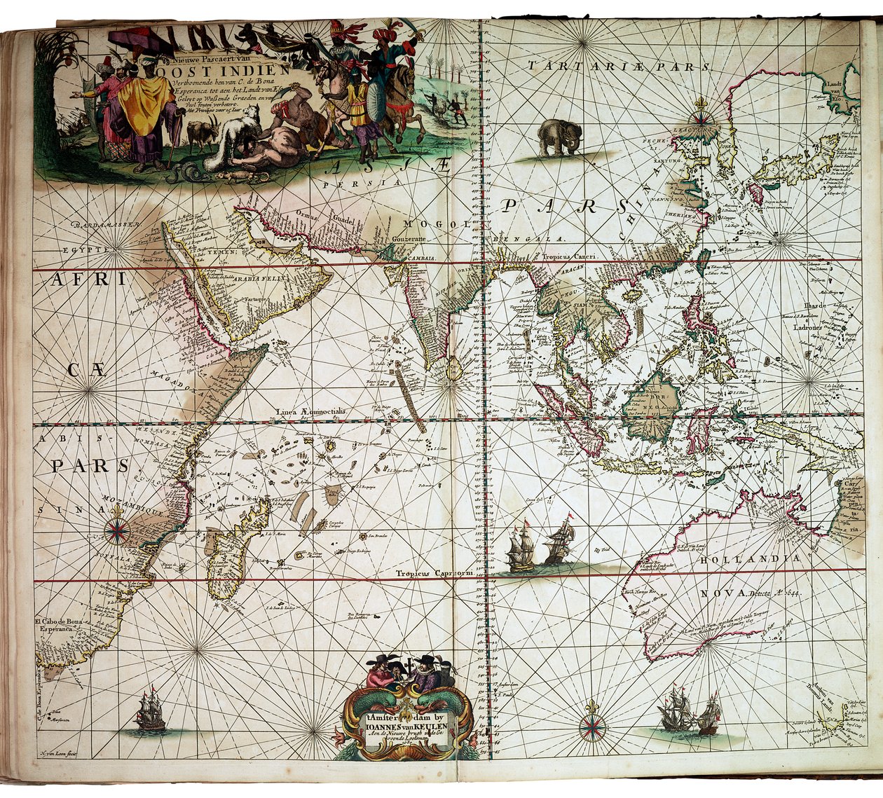 Van Keulenin teokseen "Great and Newly Enlarged Sea Atlas" sidottu kartta. tekijältä Johannes van Keulen